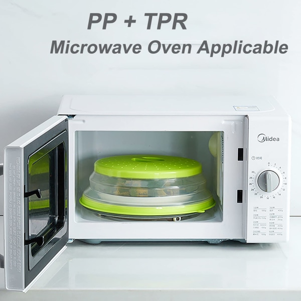Ventileret mikrobølgeovnsdæksel - BPA-fri silikone og plast, tåler opvaskemaskine med ophængningshul, også en si til frugt og grøntsager 2 pcs