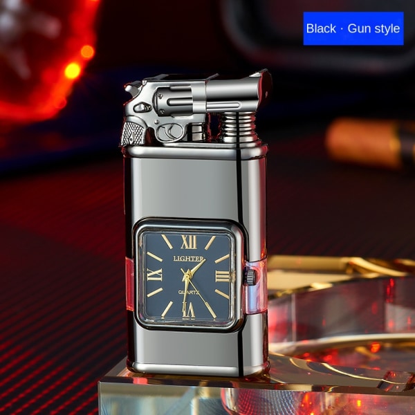 dubbel eld uppblåsbar Vindtät tändare vintage watch bezel jet flame ficklampa påfyllningsbar butan tändare Black Q