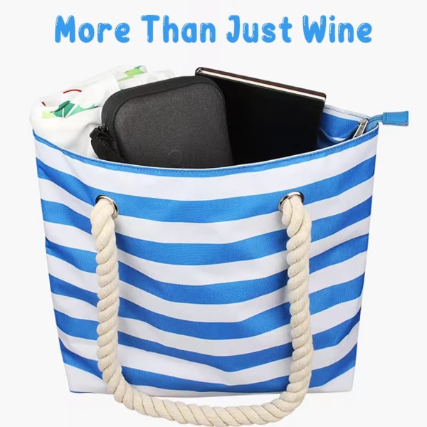 Beach Wine Tote Bag, Wine Cooler Bag Lekkasikker isolert veskebærer med tut skjulte rom, for reiser, restaurant Blue