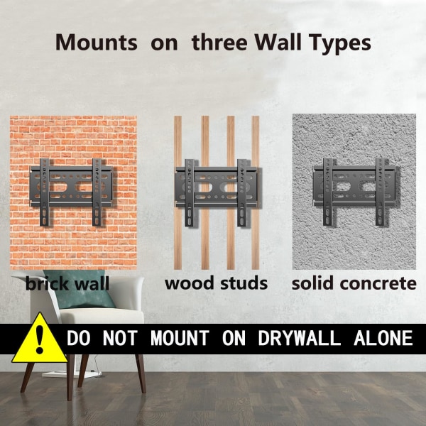 Kiinteä television seinäkiinnike 14-42 tuuman taulutelevisioille ja näytöille, matalaprofiilinen TV-näytön seinäteline Max VESA 200x200mm