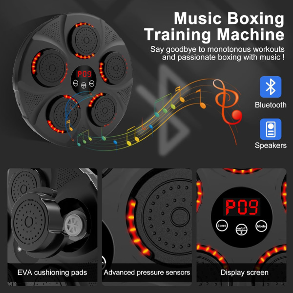 Musikboksning Smart musikboksemaskine Punchboard med LED-lys, elektronisk boksemål med Bluetooth med boksehandsker til børn/voksne