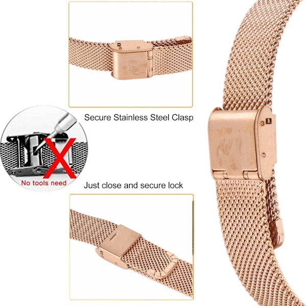 Justerbart Ersättningsarmband Andningsbart Viklås Snabbkoppling Rostfritt Stål Klockarmband för Mi Band 8 Roséguld