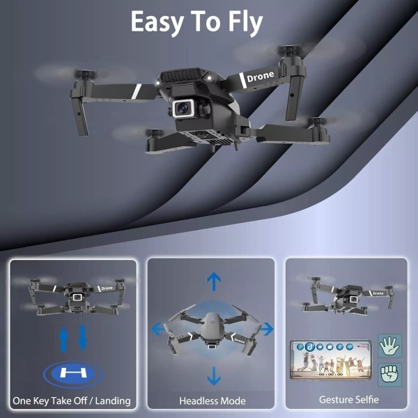 E88\E525 taitettava drone teräväpiirtoilmakuvauspää kiinteäkorkuinen nelikopteri kaukosäädin lentokone Black 4K Dual Camera Three batteries