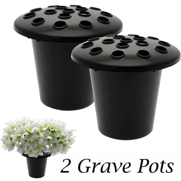 Sett med 2 svarte vasepotter for minnegraver for erstatning av ferske kunstige blomster