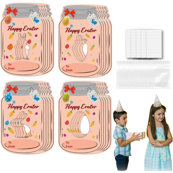 Lykønskningskort, Flaskeform Feriepåskekort - Bunny Easter Eggs lykønskningskort til børn, børn, dreng og pige 24 stk.