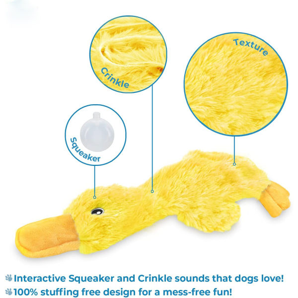 Rynkefritt hundeleke - stæsj andeleke med myk squeaker for hunder i alle størrelser, perfekt for innendørs lek, plysj og tyggebestandig - gul
