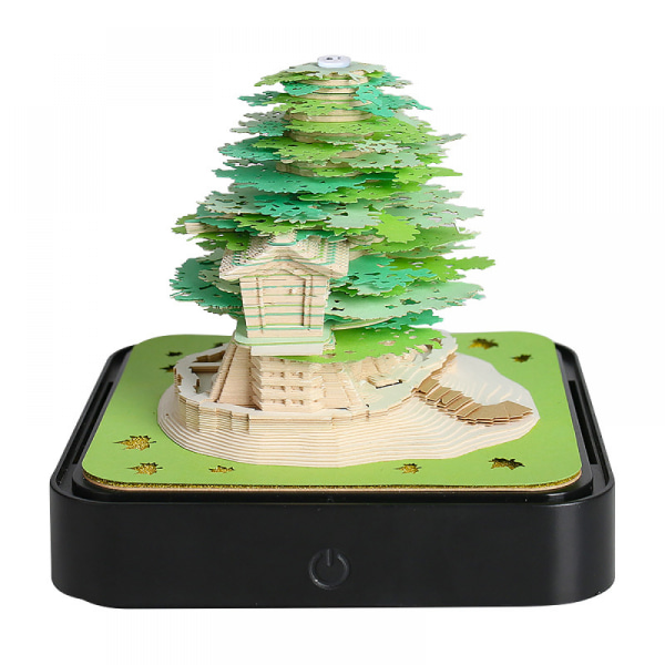 3D-kalender med LED-lys 2024 Memo Pad Art Calendar Earth Tree House Memo Pad Papir Carving Art til hjemmekontor Desktop Dekoration Julegave B