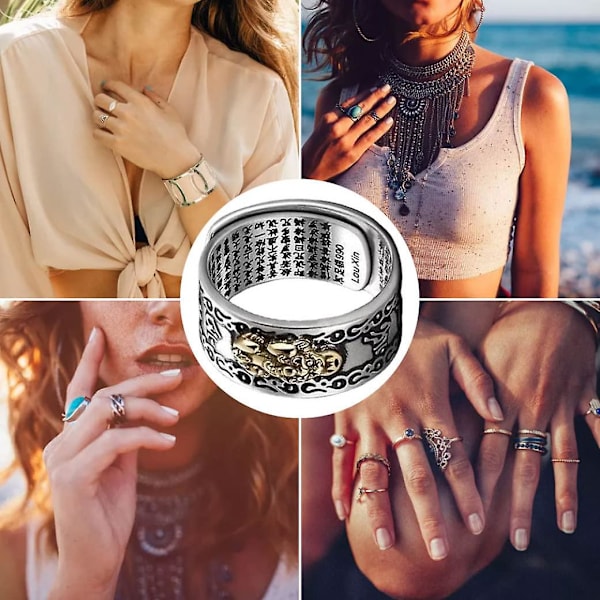 Sommarrea Feng Shui Ring Justerbar Pixiu Amulett Lyckoring Mantra Skydd Förmögenhetsring För Kvinnor Män Ringar