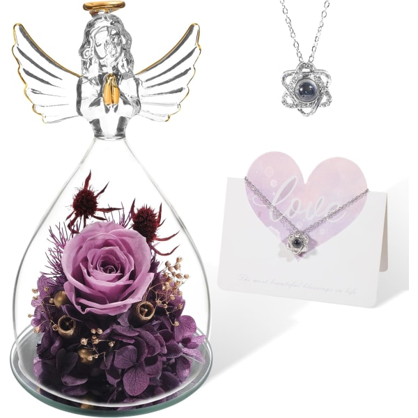 Lasiruusuenkelipatsas lahja naispuoliselle äidille, mummolle, ikuinen ruusu äitienpäivän enkelilahjaksi, äitilahja, lahja naisille, vuosipäivälahja Purple