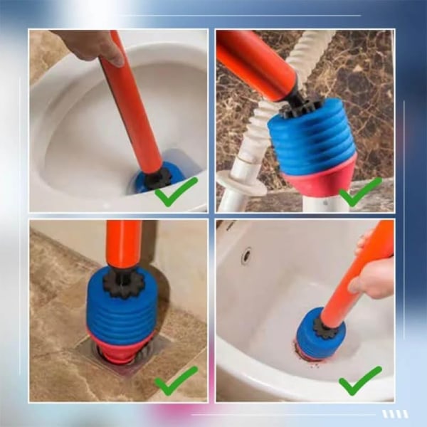 Kraftig højtryks-toiletoplukker - One Shot Stempelsæt til tilstoppede rør i badeværelse, køkken og badekar - Effektiv afløbsrens til håndvask