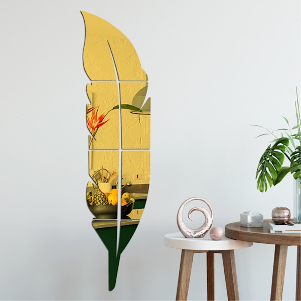 Sommarrea Fjäder Väggspegel (Guld Färg), 3D Akryl Fjäder Spegel Vägg S