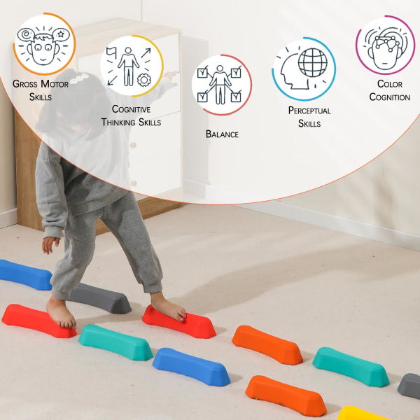 Sensoriske balansestrålesett for barn - 12 stk steppingstones leketøy for koordinasjon, balanse og styrke 12pcs