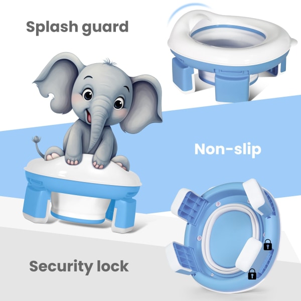 Hopfällbar bärbar potta för barn med 20 påsar ingår - Urinaler för barn Lätt att bära - Bekväm och säker toalettadapter Blue