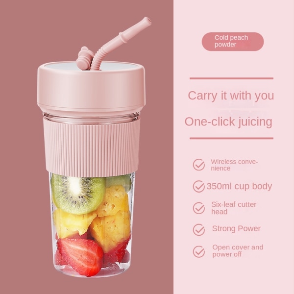 Mini bærbar blenderkopp og reiselokk, 11,83 oz BPA-fri personlig blender med USB-lading, Type-c ladeport, kjøkkenfruktpresse, reise pink