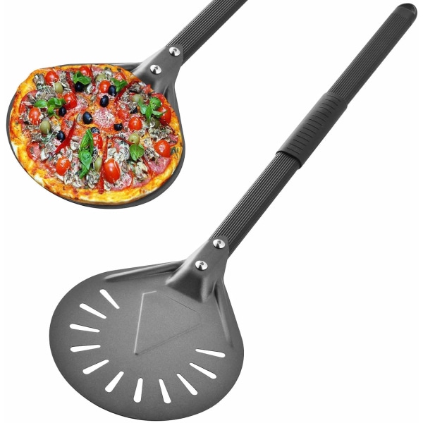 Pizzasvarvningsskal - 8-tums pizzavridbord, perforerat aluminiumpizzaskal, pizzaugnstillbehör, långt handtag 7 inch