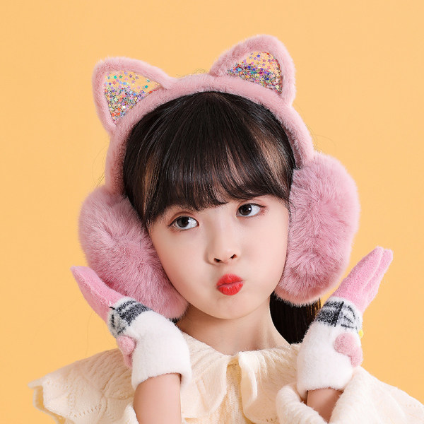 Varme vinterøreværn: søde katteører i koreansk stil til piger, børn og børn - hyggelige ørevarmere til kølige dage dark pink