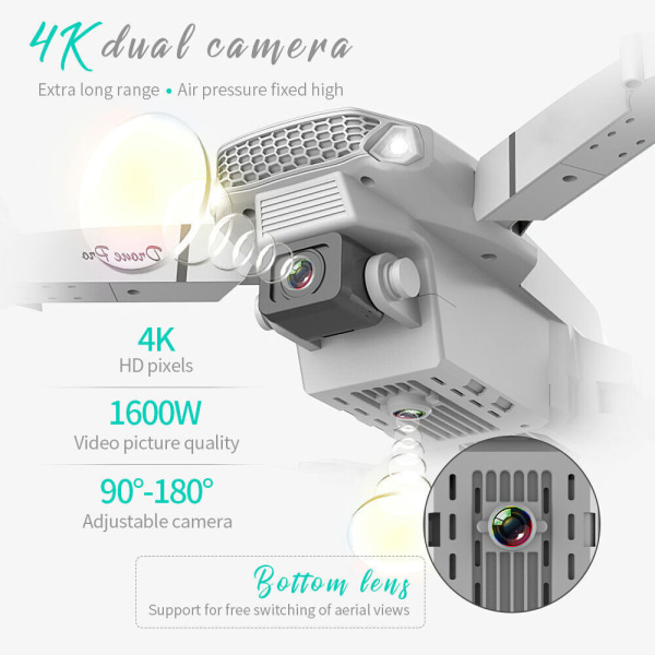 Taitettava Drone 4K HD Selfie Drone Camera RC Quadcopter lapsille aikuisille aloittelijoille