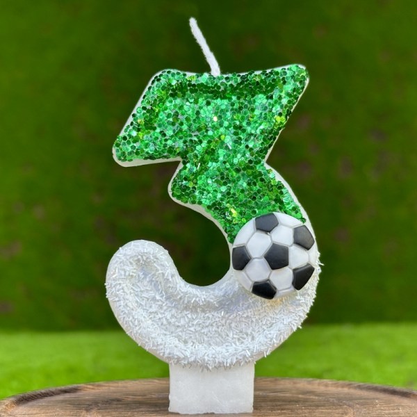 Fødselsdag nummer stearinlys, grøn fodbold fødselsdag stearinlys kage, glimmer stearinlys kage dekoration med pailletter jubilæumsfest forsyninger 3