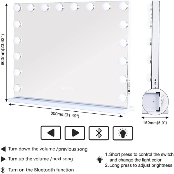 Bebetter Hollywood Mirror Usb Makeup med lys tændt 10 pærer 3 lystilstande Bordplade Vægmonteret Cosm Kun inklusive lys