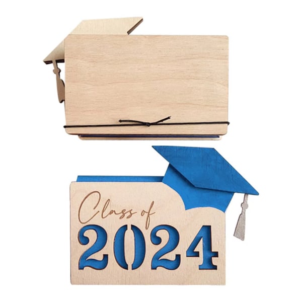 Vuoden 2024 henkilökohtainen puinen valmistujaiskorttilaatikko - Mukautettava organizer ja lahjakorttikotelo valmistuneille blue With Ben on the back