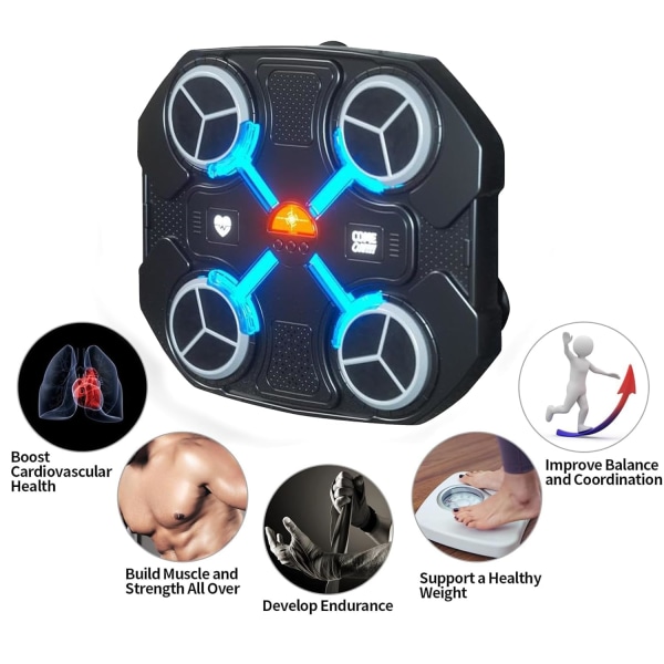 Musikalisk boxningsmaskin med boxningshandskar, smart musikalisk boxningsmaskin med Bluetooth och justerbara lampor, Väggmonterad, Wall Target Trainer Bluetooth Black