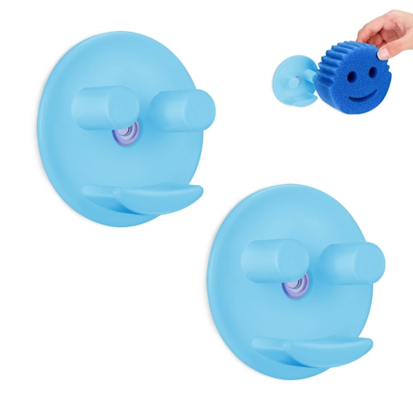 2 kpl Sienipidike imukuppitelineellä keittiön/kylpyhuoneen pesualtaan, itsetyhjenevä, astianpesukoneen kestävä, pitää smiley (sieni ei sisälly hintaan) blue
