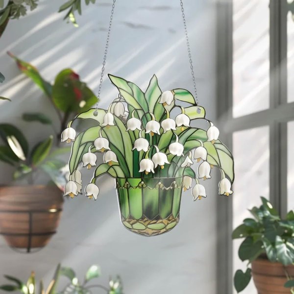 Crystal Lily of the Valley Suncatcher Kit - Fönsterdekor i målat glas, hängande inomhus för heminredning 5pcs 15x15cm