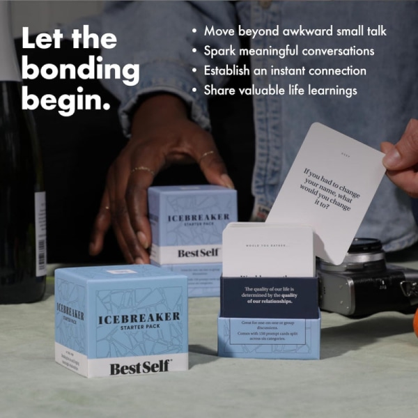 BestSelf Icebreaker Deck – mukaansatempaava jäänmurtajapeli 150 keskustelun aloittimella, interaktiivinen pariskuntakorttipeli, joululahjajuhlapeli ICEBREAKER TALK