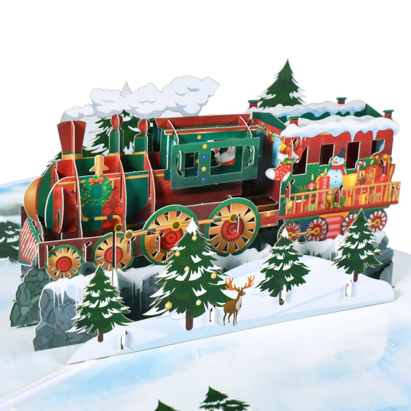 ART-julekort med tog, pop-up-julekort, 3D-pop-up-julekort, ferie-feriekort 1 pc