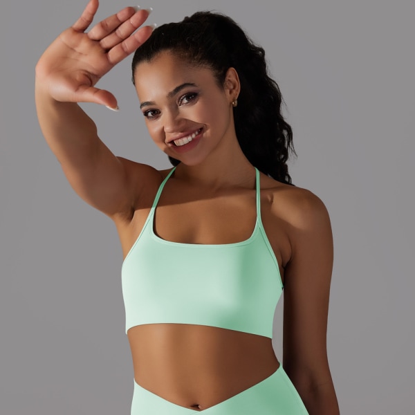 Sport-bh med tunn band för kvinnor - vadderad trådlös tränings-Yoga-bh med fyrkantig hals, korsade ryggremmar sömlöst medium stöd Blue XL