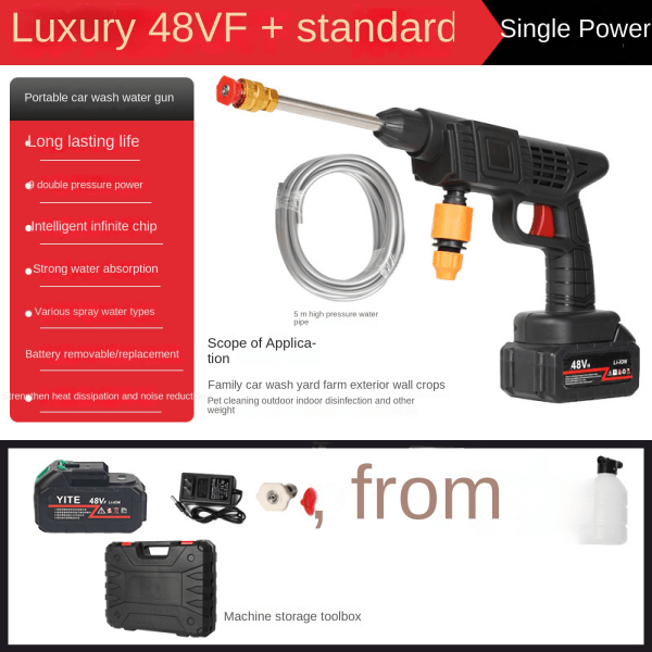 Sladdlös högtryckstvätt, 30 bars tryckvattensprutpistol, 48V litiumbatteri som håller i 60 minuter med fulladdad, bärbar högtryckstvätt D