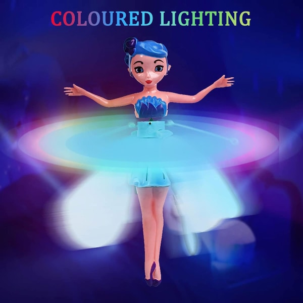 Flying Shimmering Fairies Toy - Krystal Flyers Rainbow Glitter, USB Magic Pixie Flying Fairy. Indendørs Sky Dancers Princess Doll for fortryllende sjov blue