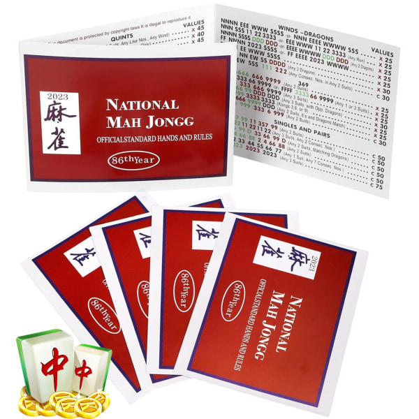2024 nye mahjong fliser 4 nationale mahjong fliser officielle standard hånd fliser og regler mahjong fliser stor karakter mahjong scorekort (rød) Red