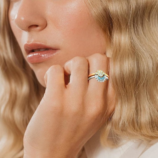 Sun and Moon Ring Set - Stapelbara ringar för kvinnor, justerbara himmelska smycken som vänskapsringar - Perfekta presenter till bästa vänner och tonårsflickor