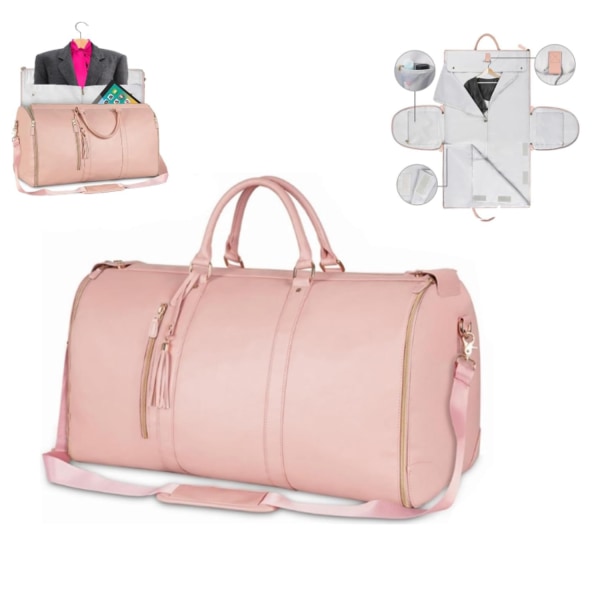 Reiseveske, sammenleggbar reiseveske, bæreveske med plagg, reiseveske kvinner, konvertibel håndbagasje, vanntett plaggveske Pink