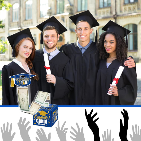 2024 Graduation Pengeboks - Overraskelse Tillykke Grad Card Pull Out Holder | Sjov gør-det-selv kontantgave til skole- og universitetsstuderende Blue
