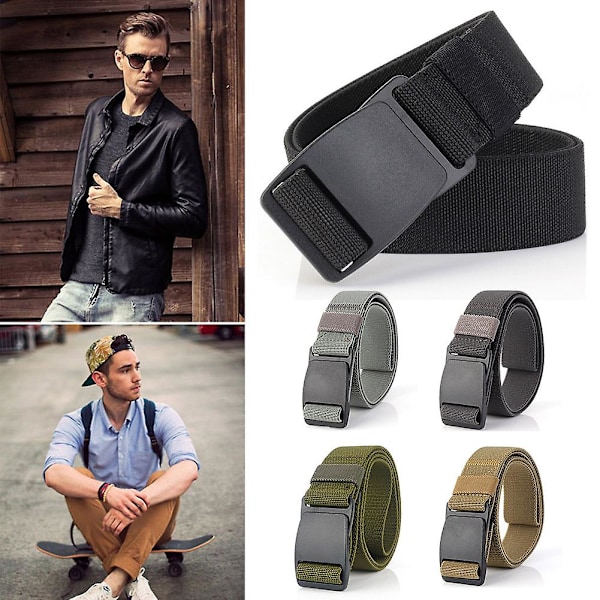 Sommarrea Stretchbälte för män Osynligt Casual Webbbälte Snabbt Spänne Platt Plastspänne Army Green