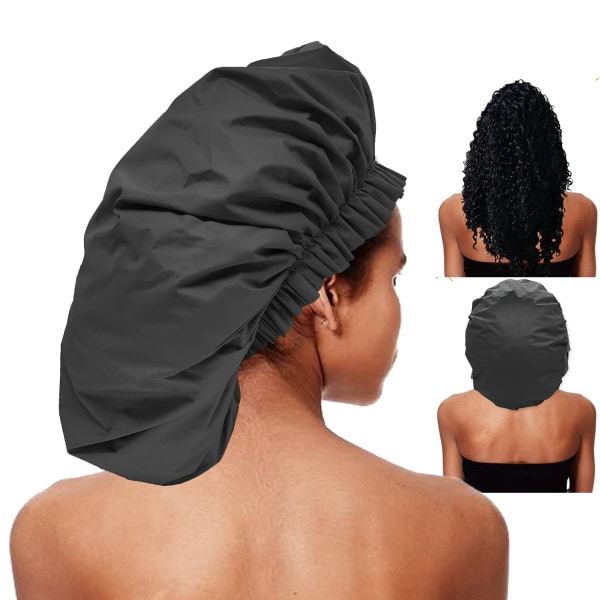 Erittäin suuri vedenpitävä suihkumyssy cap hiuksille, uudelleenkäytettävä cap – täydellinen paksuille kiharoille hiuksille, hiuksille, punoille black