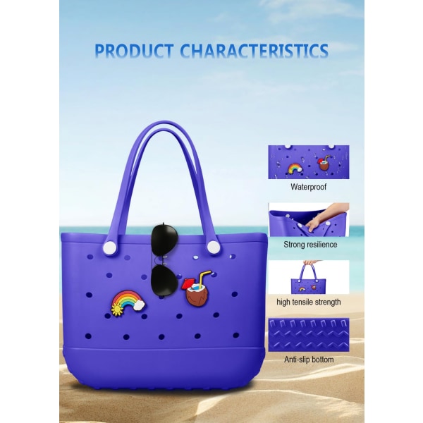 Beach Bag Gummi Tote Bag - Vandtæt rejsetaske til kvinder Vaskbar Tote Bag Håndtaske til Sports Beach Market Pool Purple large