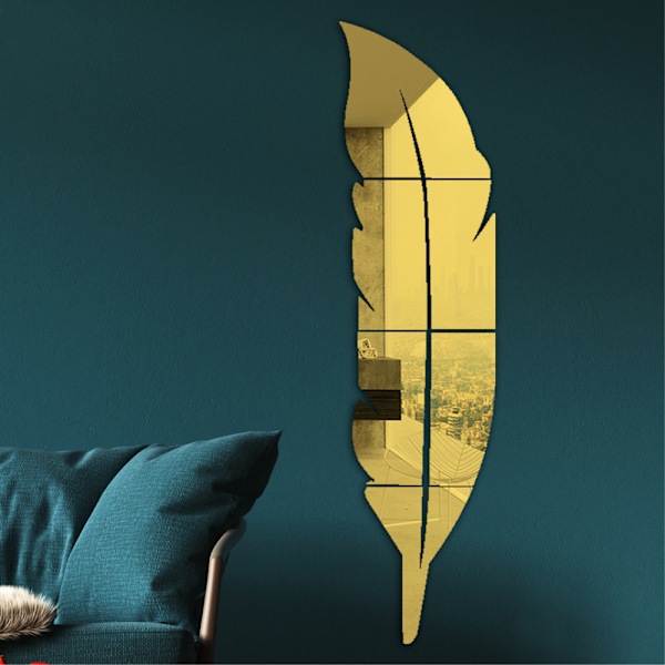 Sommarrea Fjäder Väggspegel (Guld Färg), 3D Akryl Fjäder Spegel Vägg S