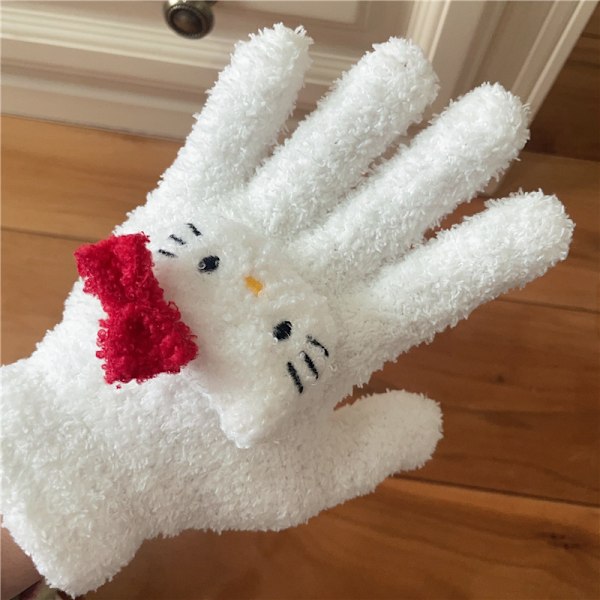 Sommarrea Söta Katt Godisfärgade KT Kattvantar i Tjock Plysch för Vintervärme, Korallfleece white
