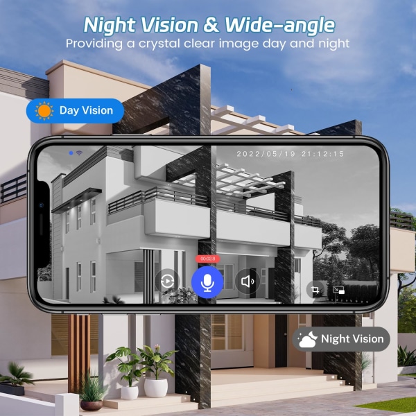 1080P trådløs videodørklokke: Night Vision, Smart AI-detektion, nem installation og IP65 vandtæt black
