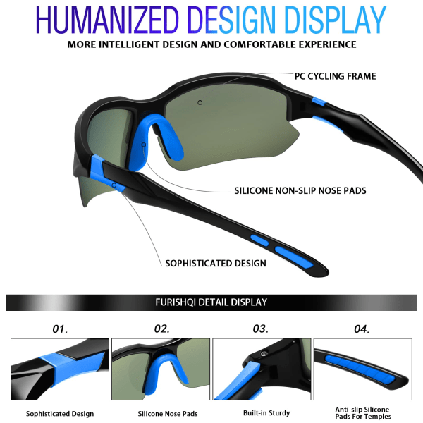 Polariserte sportssolbriller for menn, sykling, løping, fiske, anti-UV-solbriller, lette halvramme-briller B