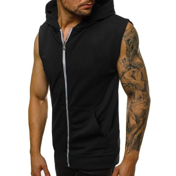 Miesten hihattomat harjoitushupparit Tankkitopit Vetoketjullinen hupullinen liivitakki Kangaroo Pocket Muscle T-paidalla black XL