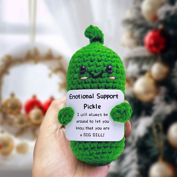 Emotionellt stöd Pickle Plush - Rolig skrivbordsprydnad för positiva vibbar, söt stickad minidocka för födelsedagspresenter under 10 (1 pickle)