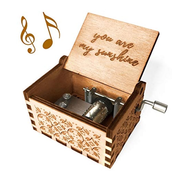 Vintage Wood Music Box - indgraveret 'You are My Sunshine' - Perfekt gave til kone, datter, far, mor - jubilæum/fødselsdag/jul/valentinsdag A6