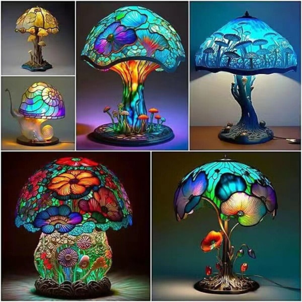 Farvet Resin Flower Mushroom Series Bordlampe 5.9 In Bordlampe Natlampe B