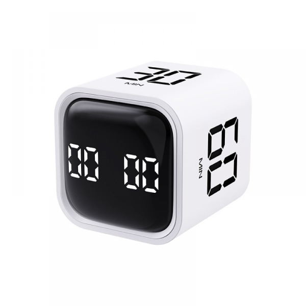 Cube Timer - Rotationstimer med anpassad nedräkning - Tyst, vibrerande och justerbart ljudlarm - Perfekt för uppgifter, arbete, studier och kök White