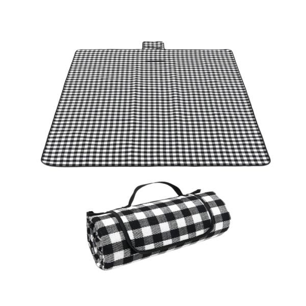 Stor vattentät picknickfilt: 80''x60'' Vikbar 3-lagers design, sandtät plädmatta för strandcamping black and white plaid 80x80in