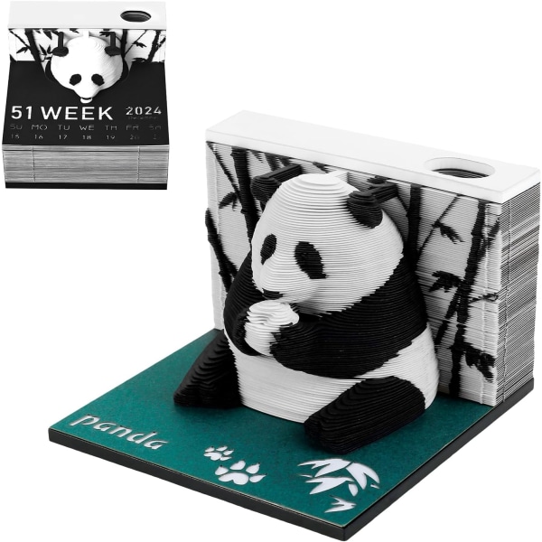 3D Skrivbordskalender Creative Panda Memo Pad-Away-kalender 3D Art Note Pad Diy 3D 2024 Veckokalender Carving Paper Art för Hemmakontoret Skrivbord Dekor Present